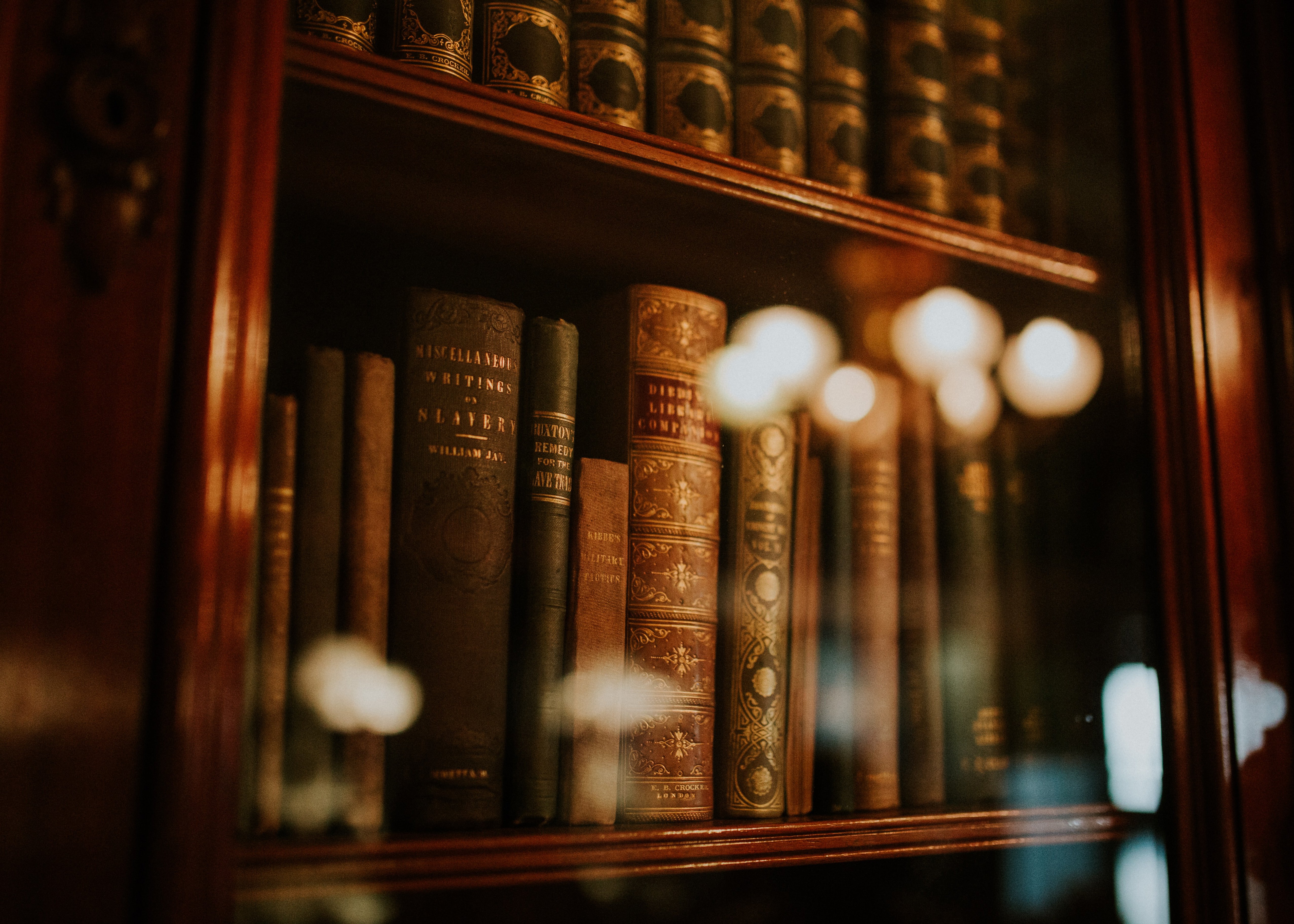 Close shot of books on a library shelf