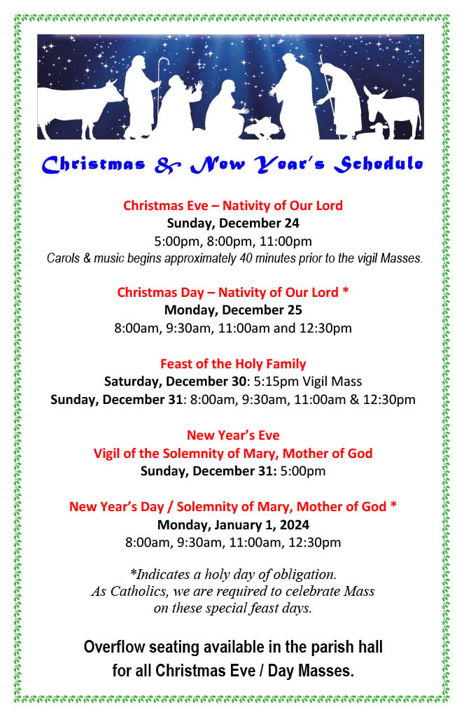 Our Lady of Sorrows Parish, Etobicoke - 2023 Christmas Mass Schedule